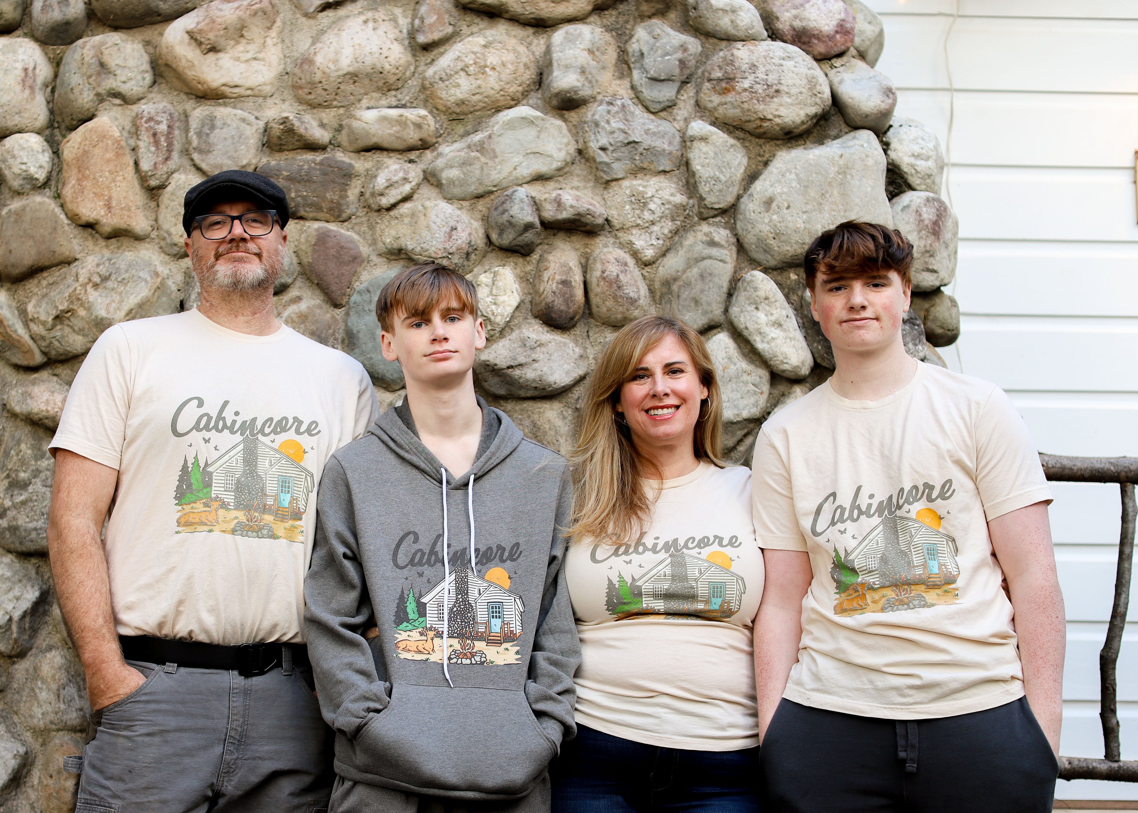 Cabin-inspired, cabincore t-shirts for men, t-shirts for kids, sweatshirts for kids, and t-shirts for women